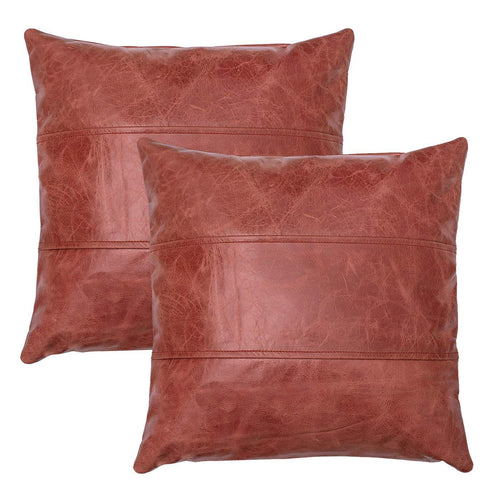 Pair of Coral Pink Colour Leather Sofa Cushion Covers Decor -