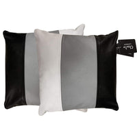 Pair of Striped Grey and White Real Leather Cushion Covers -