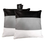 Pair of Striped Grey and White Real Leather Cushion Covers -