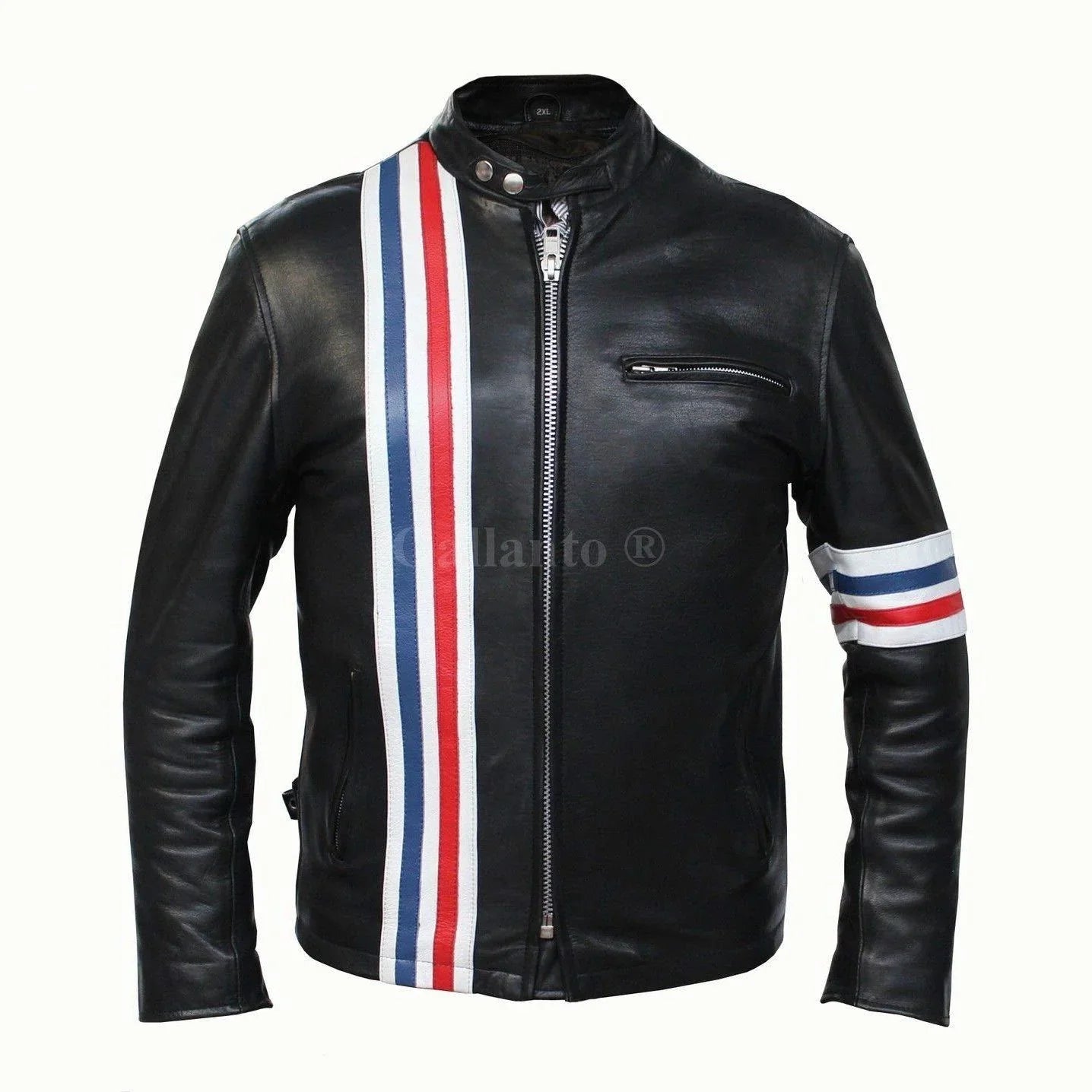 peter fonda easy rider striped cowhide leather motorcycle jacket -