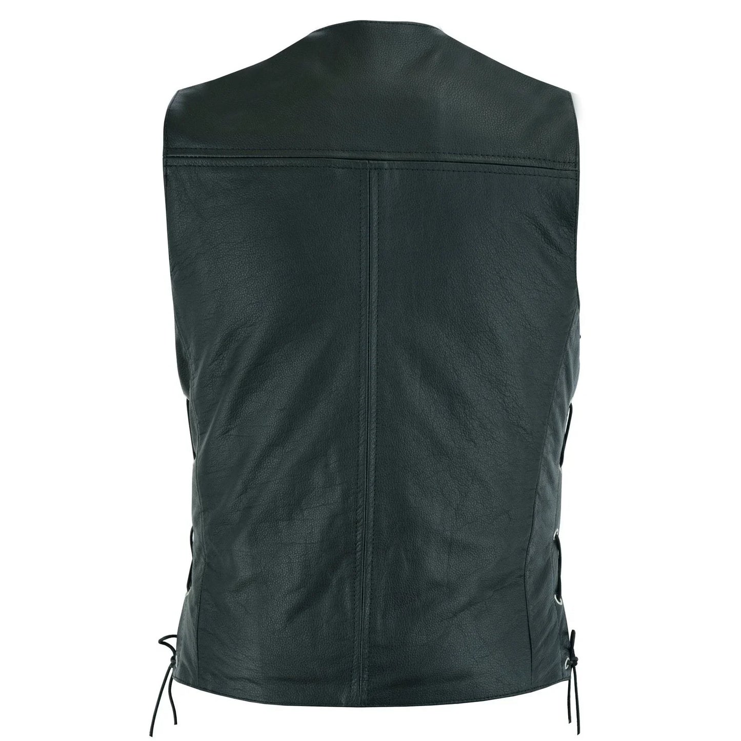 plain mens leather waistcoat motorcycle biker vest black with hooks -