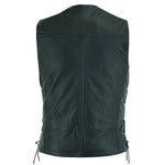 Plain Mens Leather Waistcoat Motorcycle Biker Vest Black with Hooks -
