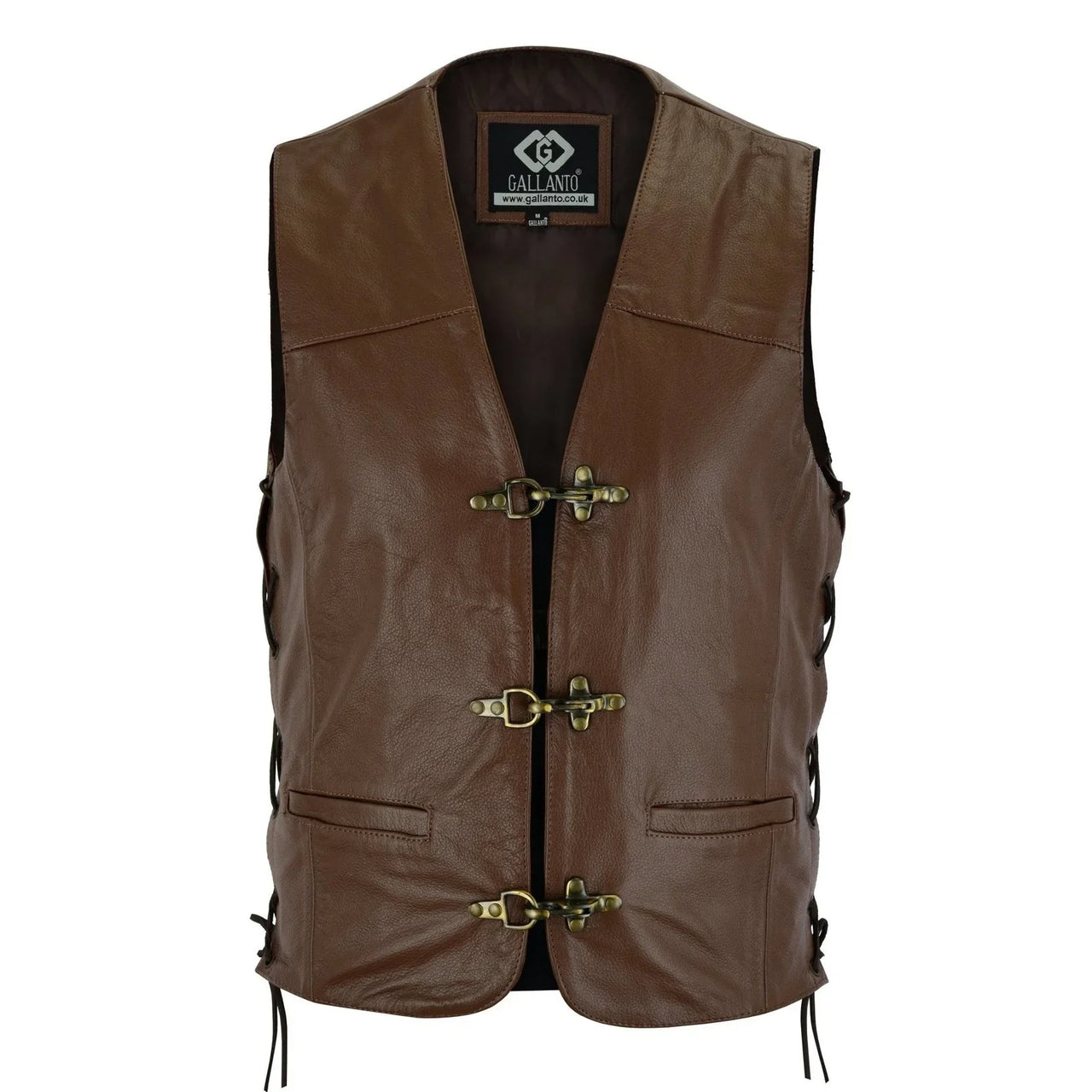 Men's Biker Motorcycle Leather Vest With Buckles In Black - Foto 2