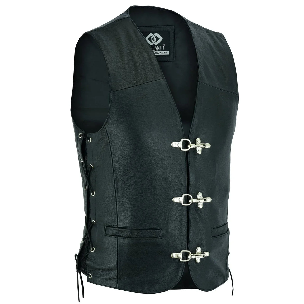 Plain Mens Leather Waistcoat Motorcycle Biker Vest Black with Hooks -
