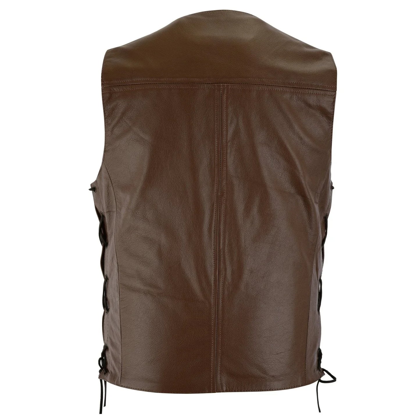 plain mens leather waistcoat motorcycle biker vest black with hooks -