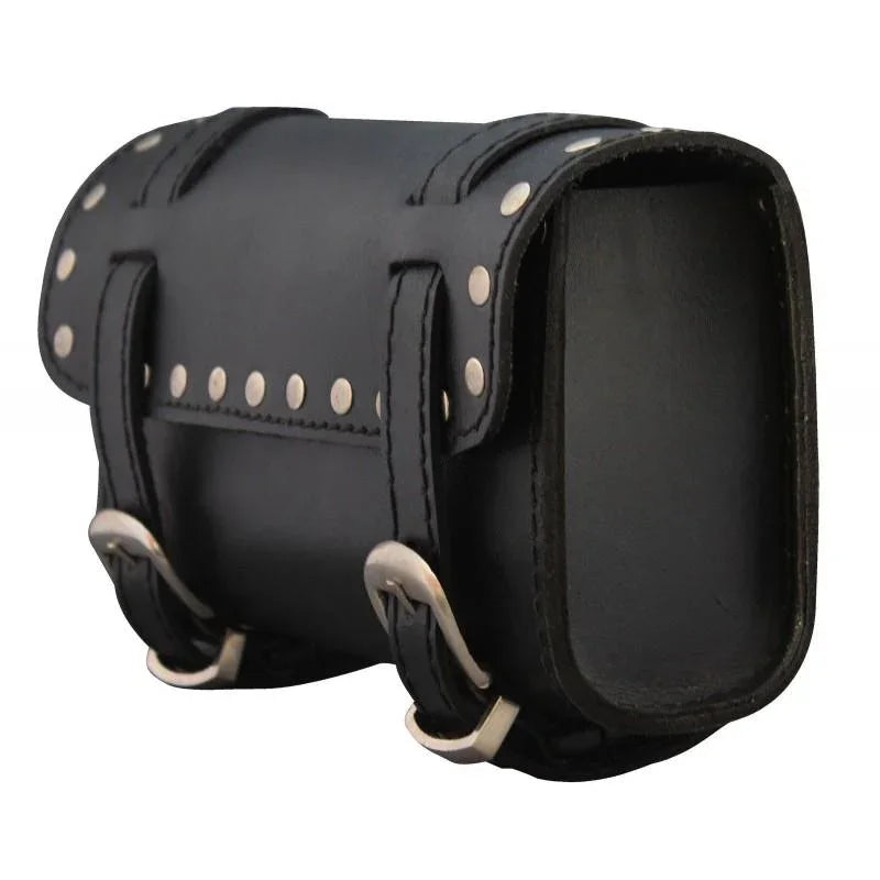 plain studded black small rectangle sissy bar leather tool bag -