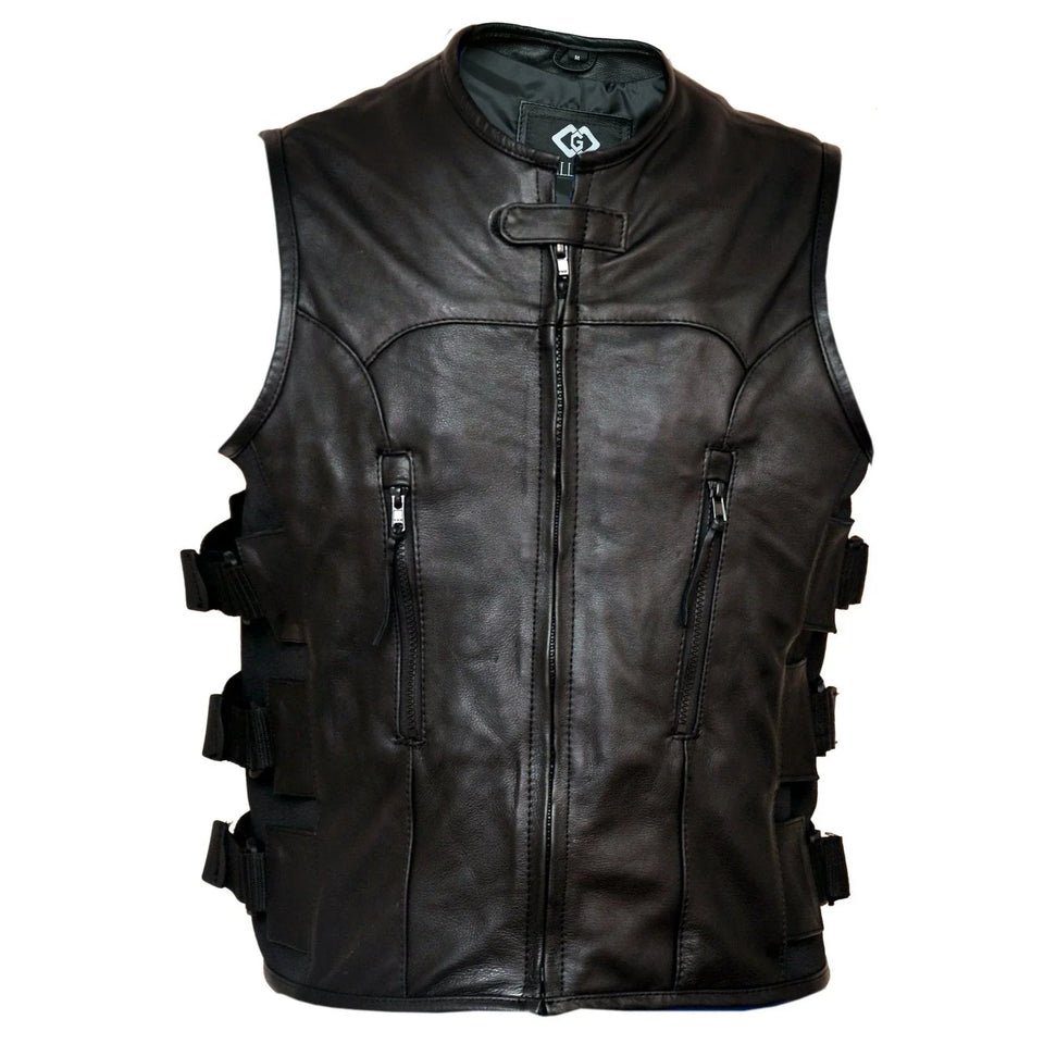 Premium Cowhide SWAT Leather Motorcycle Vest Adjustable Fit