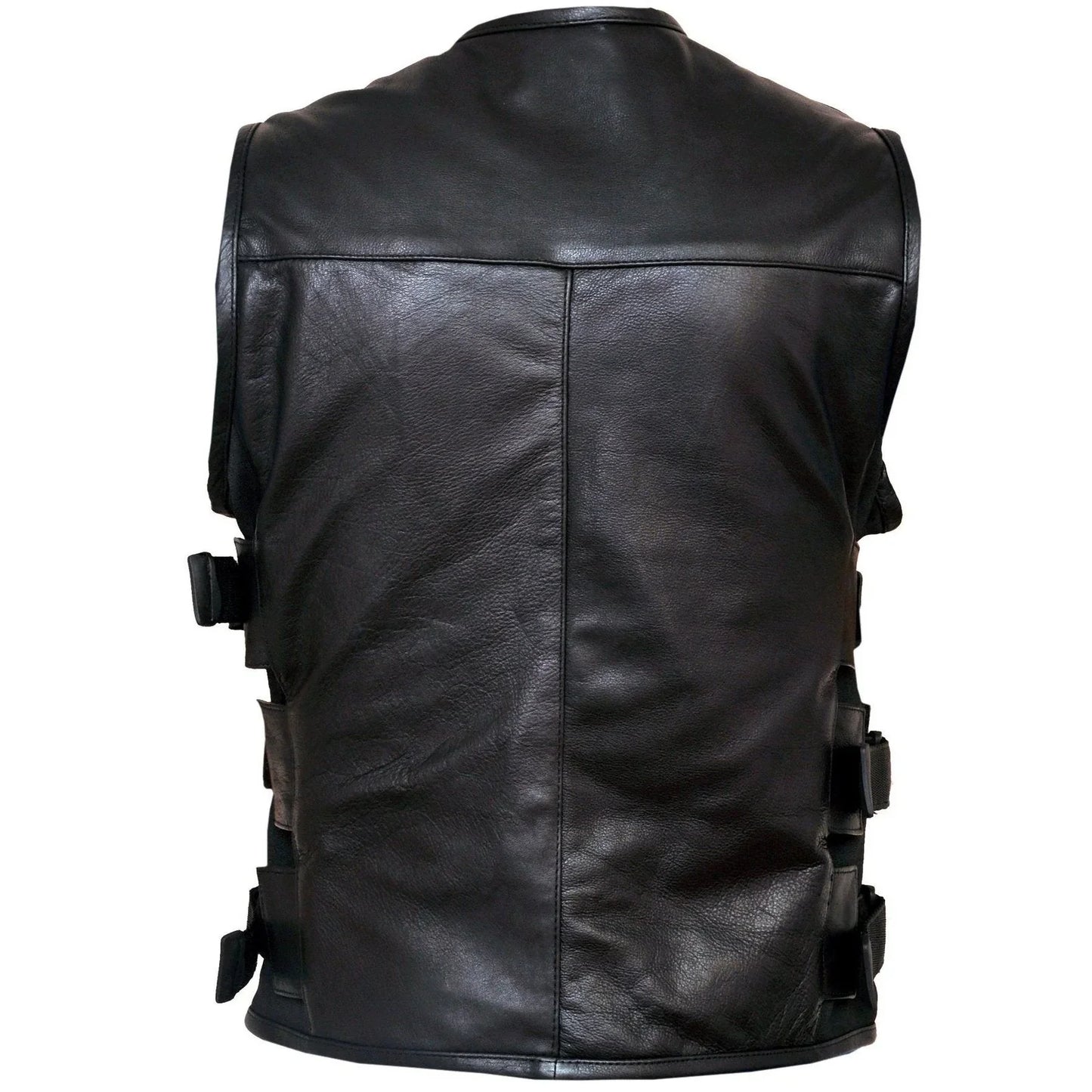 premium cowhide swat leather motorcycle vest adjustable fit -