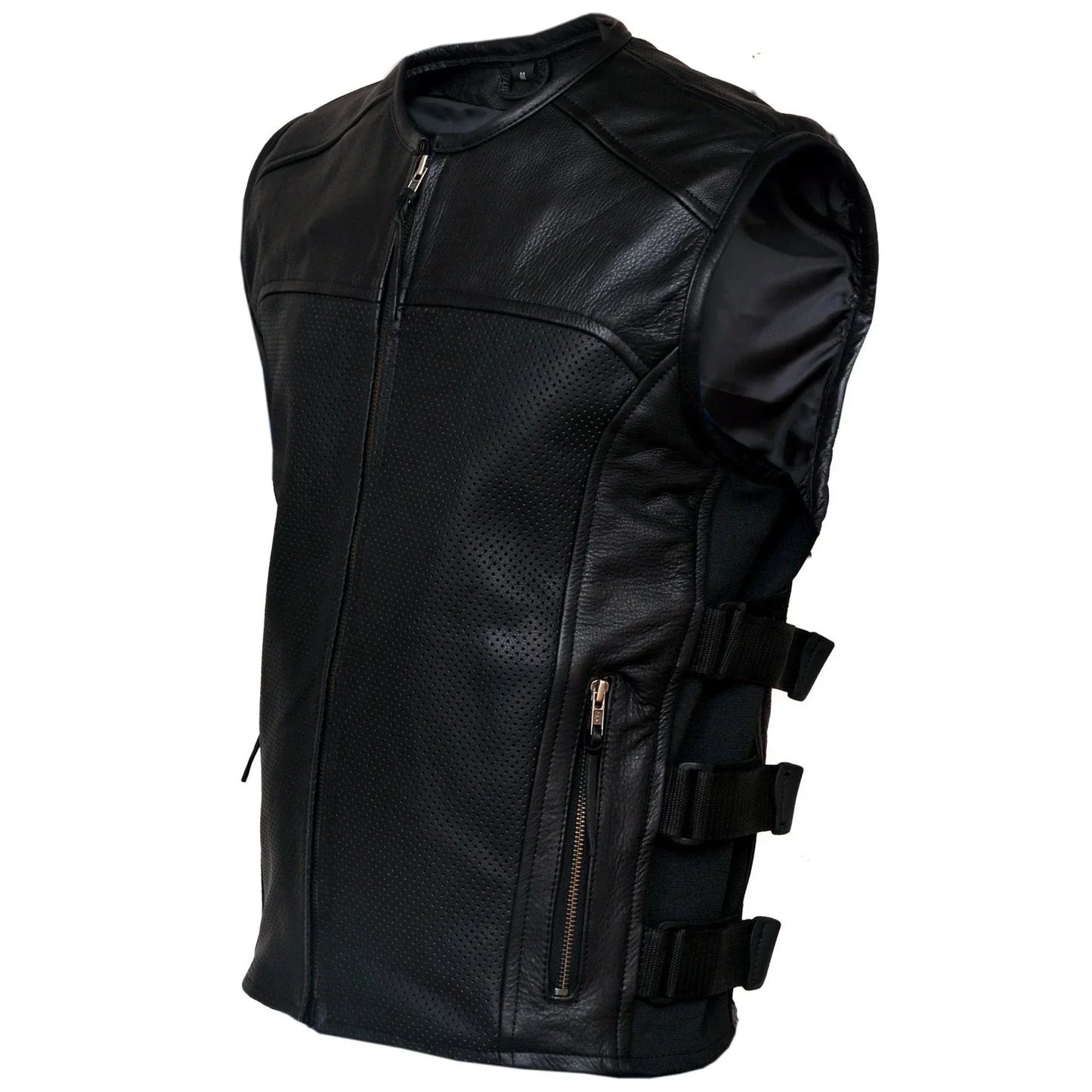 premium perforated leather motorcycle swat vest -