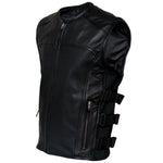 Premium Perforated Leather Motorcycle SWAT Vest -