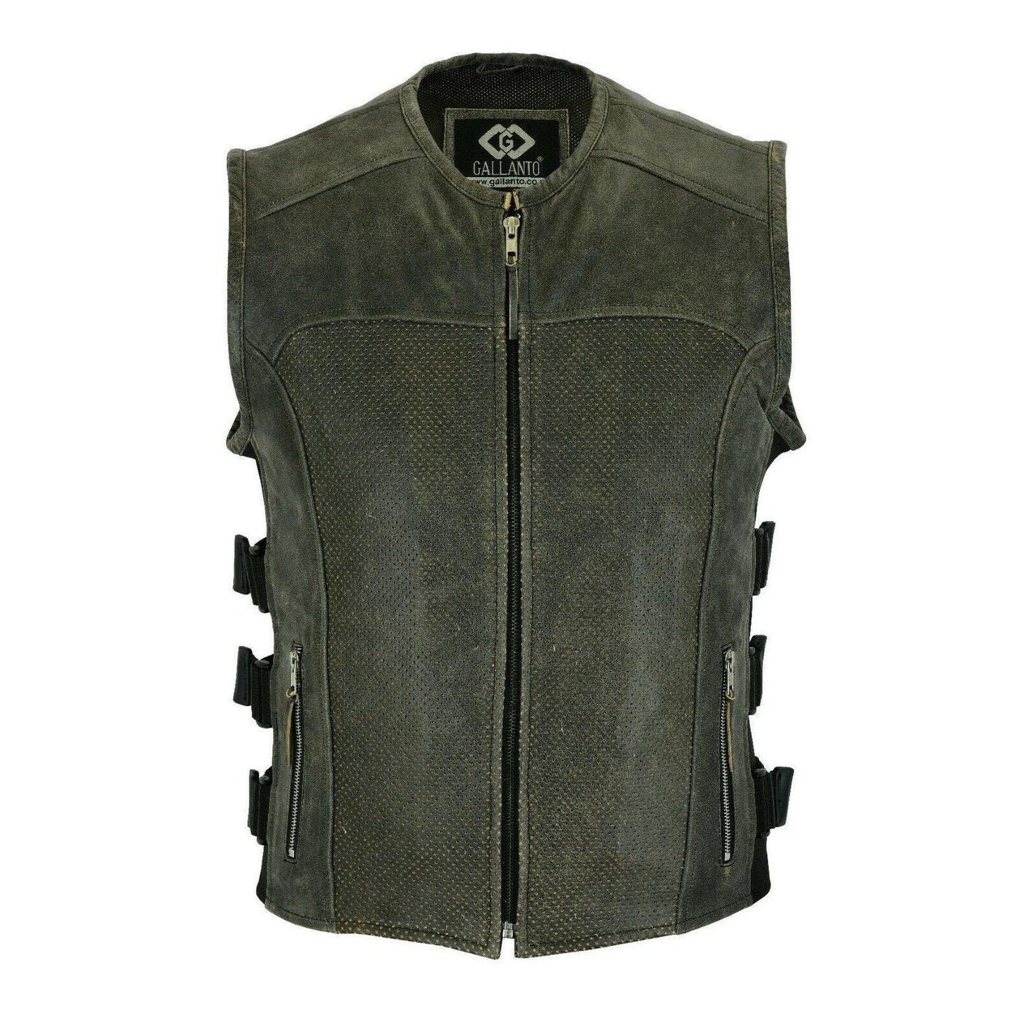 premium perforated stonewash distressed leather motorcycle biker vest waistcoat -