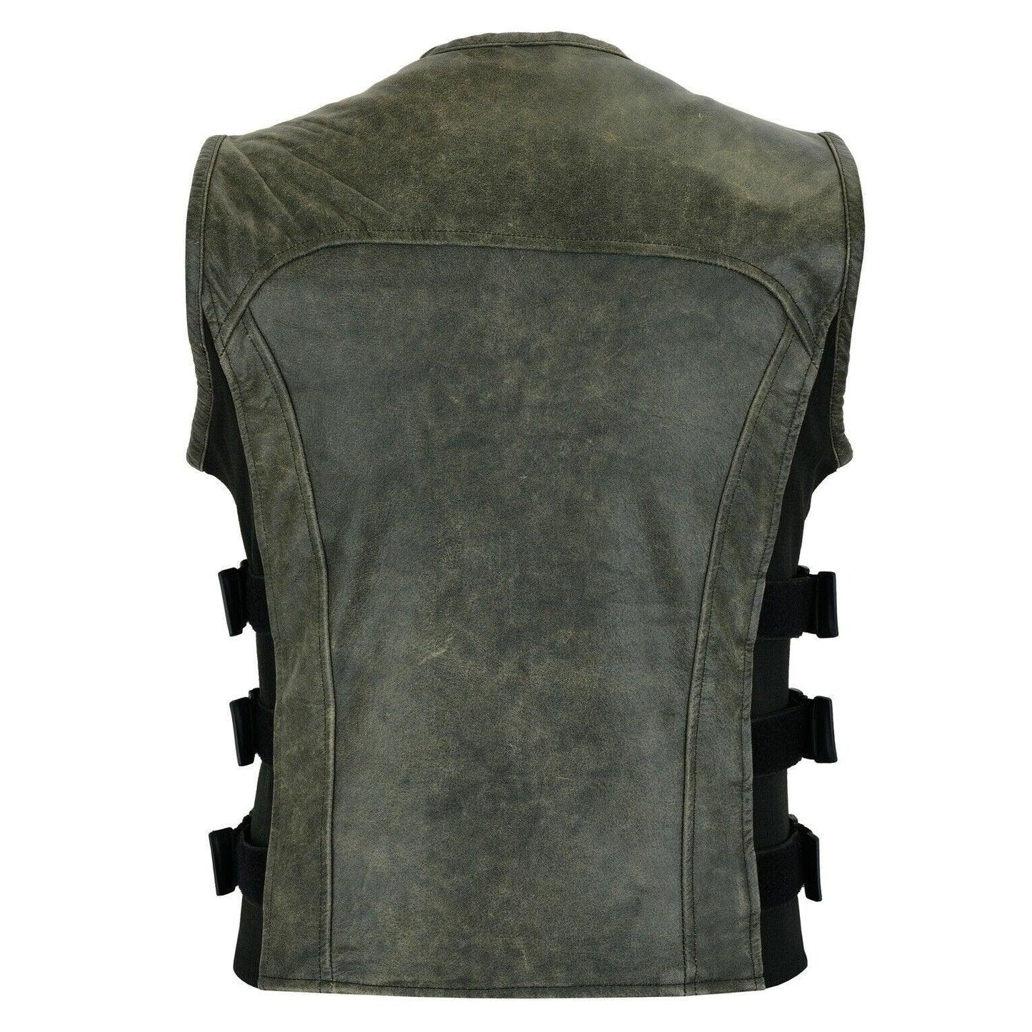 premium perforated stonewash distressed leather motorcycle biker vest waistcoat -