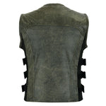 Premium Perforated Stonewash Distressed Leather Motorcycle Biker Vest Waistcoat -