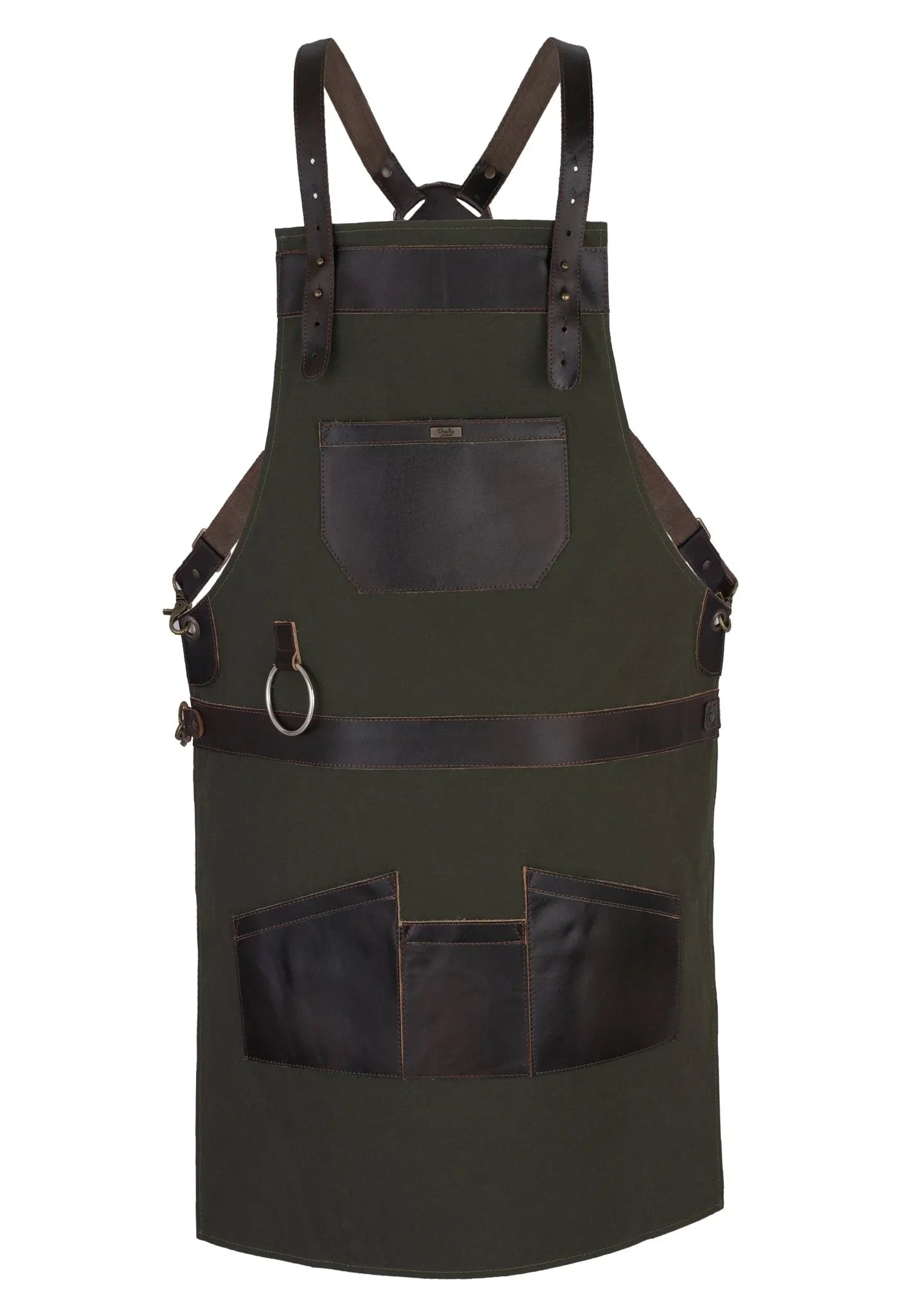 Olive Green Canvas & Leather Apron - Butcher Style BBQ Cooking Apron For Chefs & Grill Masters 8 thumbnail image
