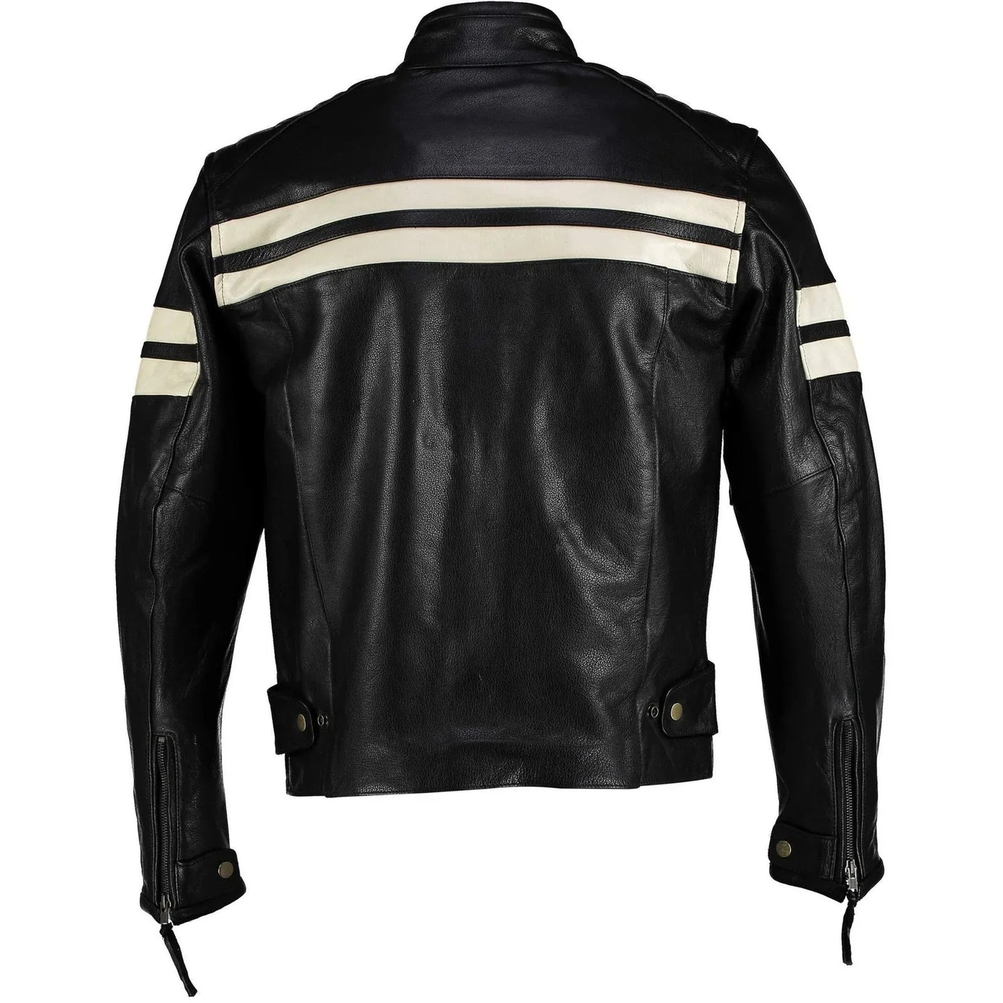 roma black distressed creme stripes cruiser biker leather jacket -