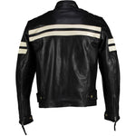 Roma Black Distressed Creme Stripes Cruiser Biker Leather Jacket -