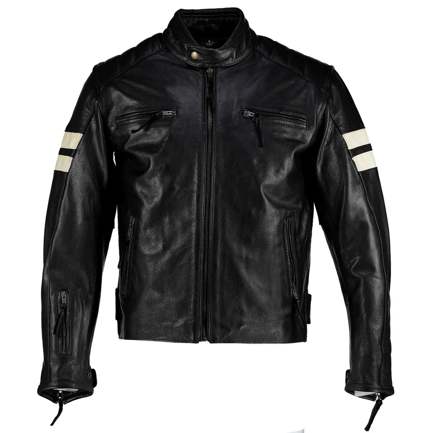 roma black distressed creme stripes cruiser biker leather jacket -