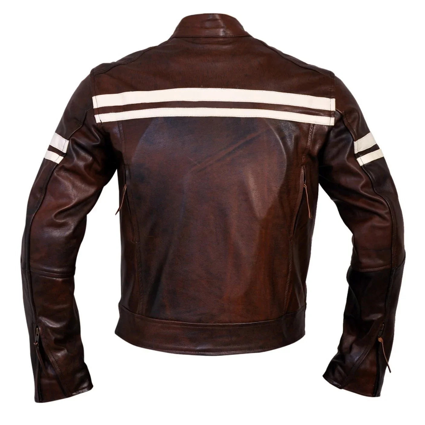 roma brown distressed cruiser creme stripes biker leather jacket -
