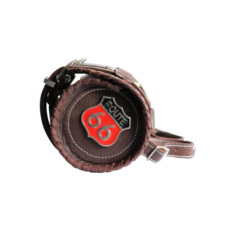 Route 66 Brown Motorcycle Biker Leather Tool Bag Barrel Roll -