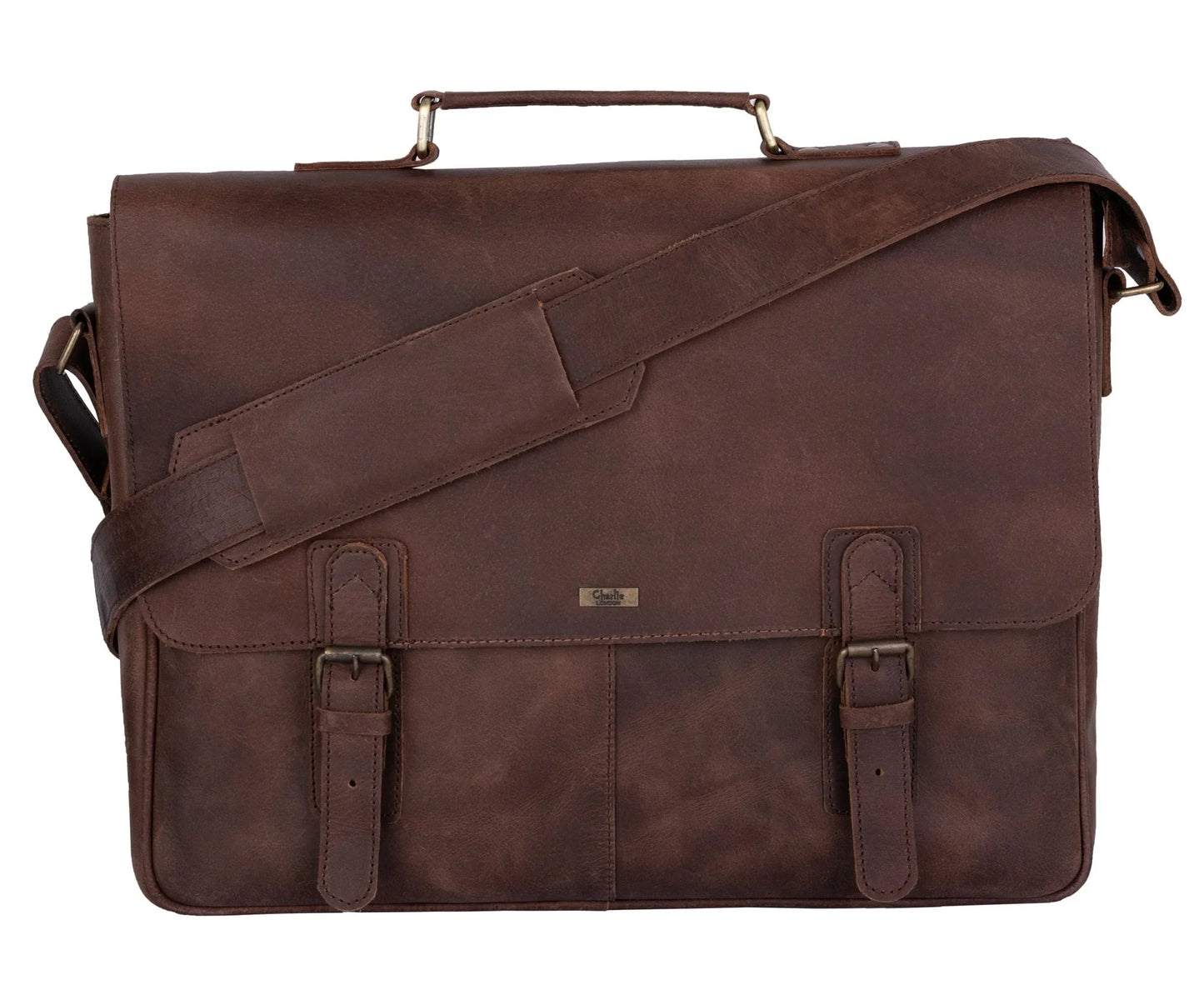rustic distressed black leather laptop messenger bag for men & women -