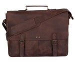 Rustic Distressed Black Leather Laptop Messenger Bag for Men & Women -