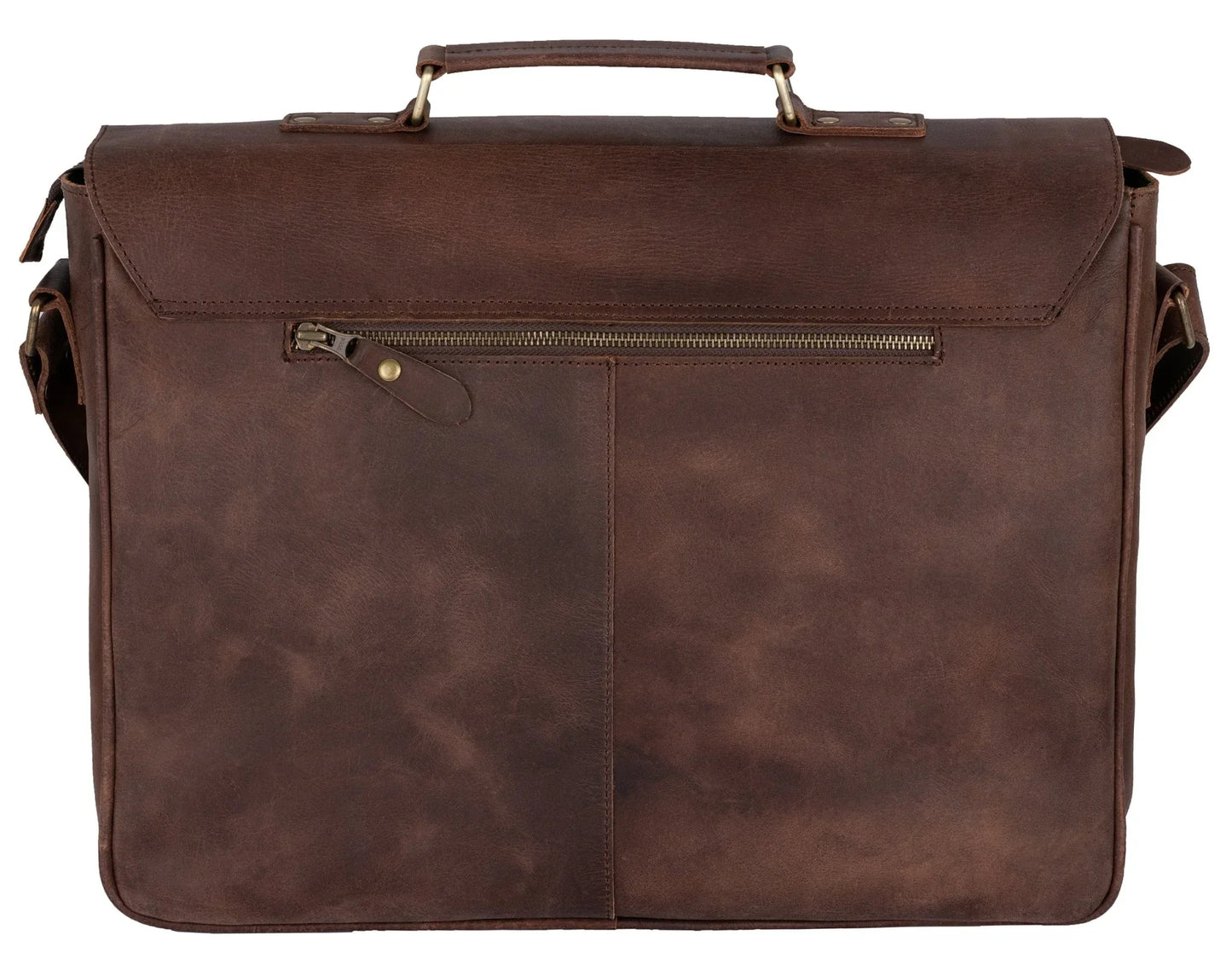 rustic distressed black leather laptop messenger bag for men & women -