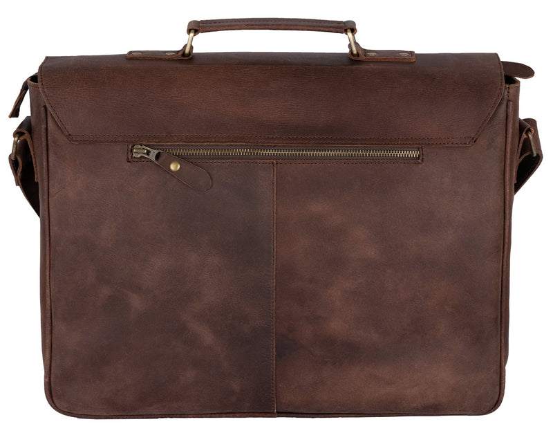Rustic Distressed Black Leather Laptop Messenger Bag for Men & Women -