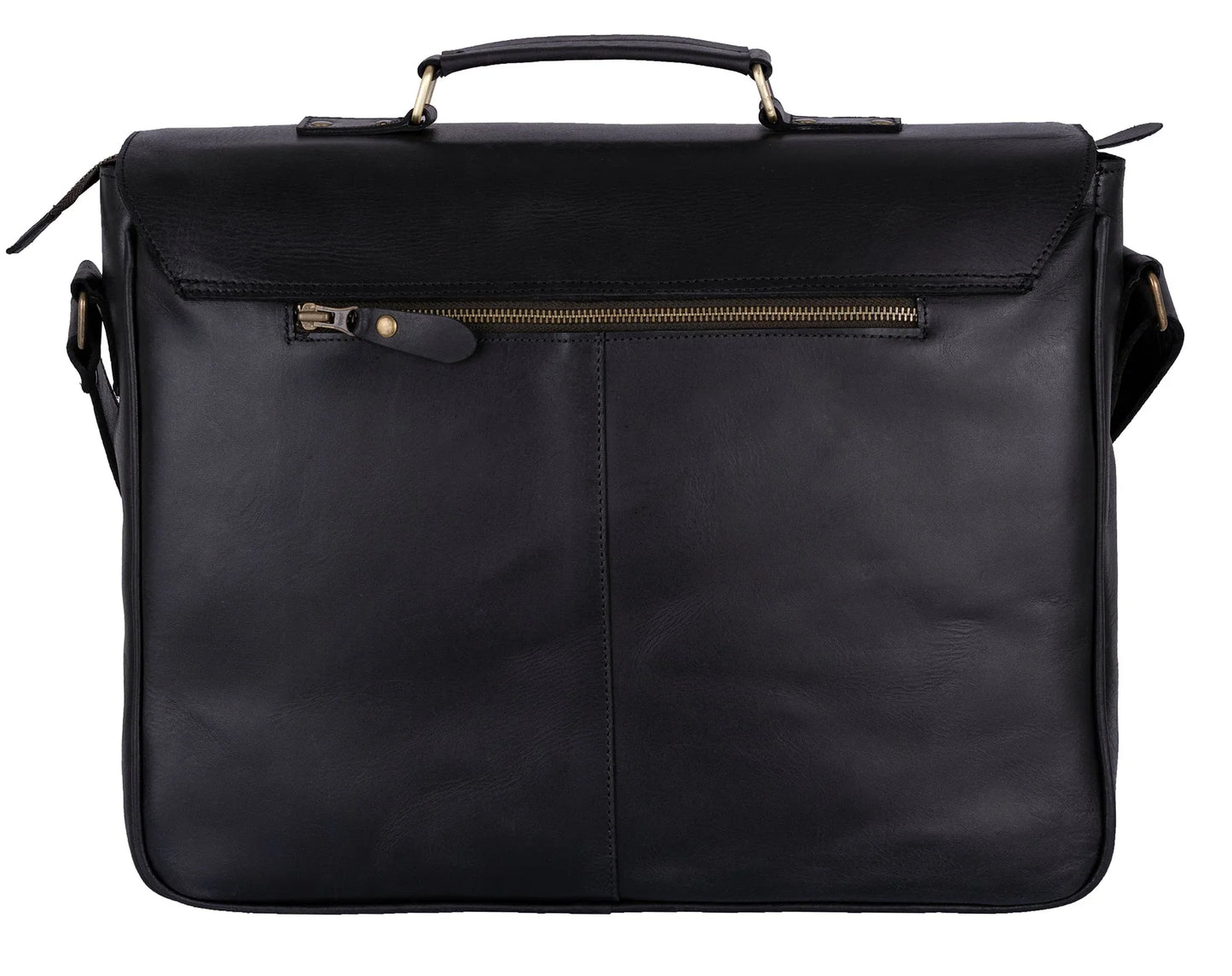 rustic distressed black leather laptop messenger bag for men & women -