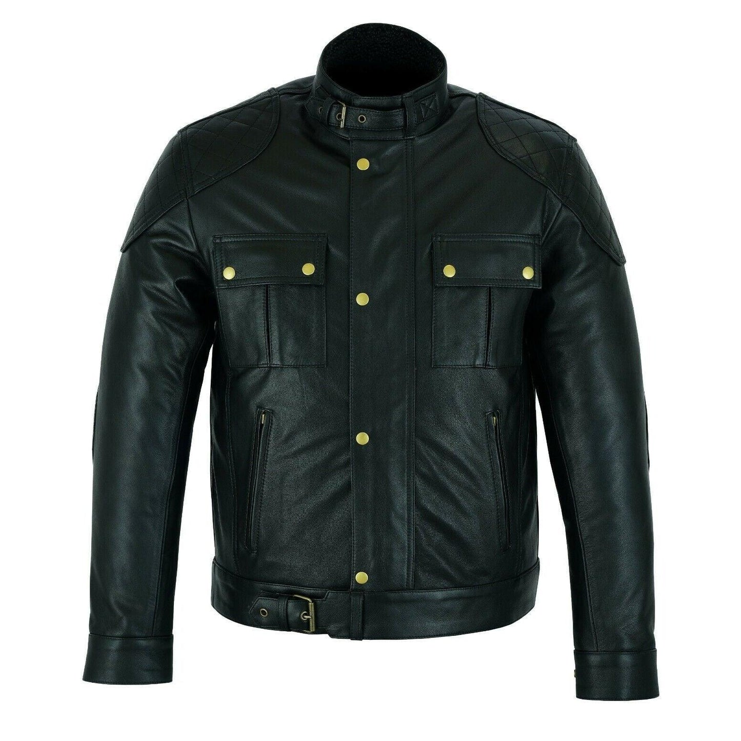 mens soft cowhide fashion leather jacket biker style with fur & armour pockets