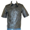 Short Half Sleeve Biker Motorcyle Black Leather Shirt -