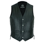 Side Lace Classic Mens Motorcycle Leather Black Vest Waistcoat -