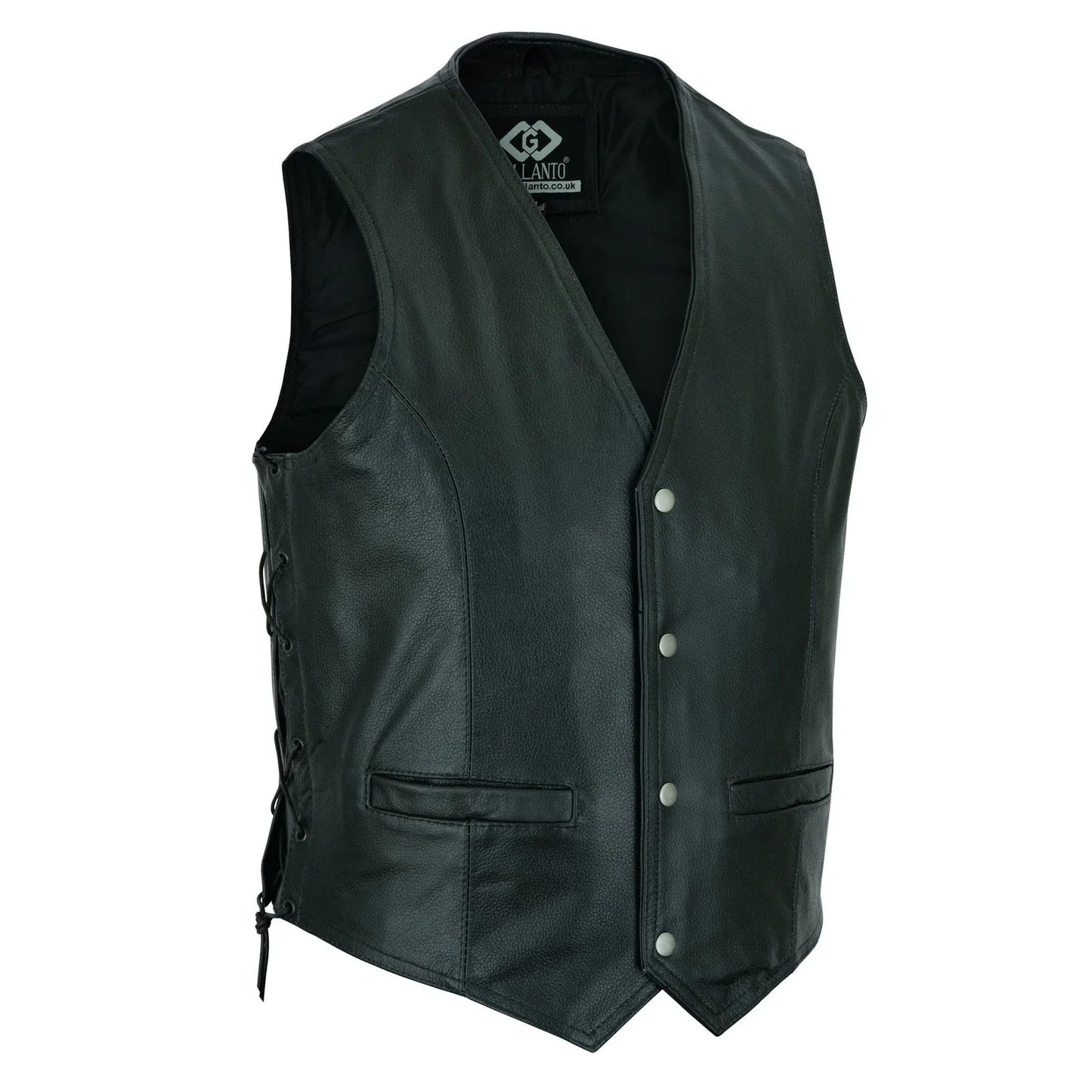 side lace classic mens motorcycle leather black vest waistcoat -