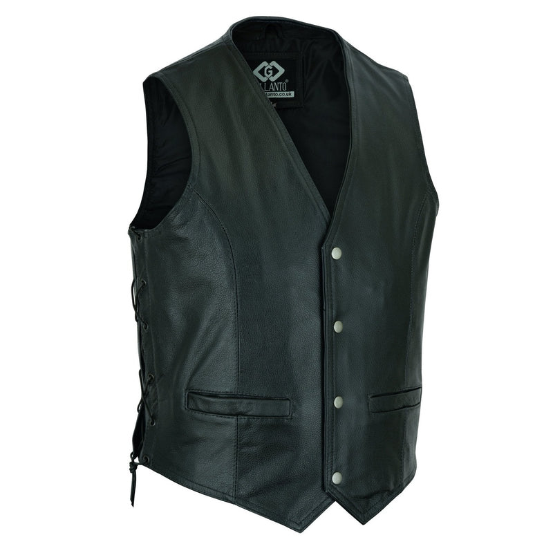 Side Lace Classic Mens Motorcycle Leather Black Vest Waistcoat -