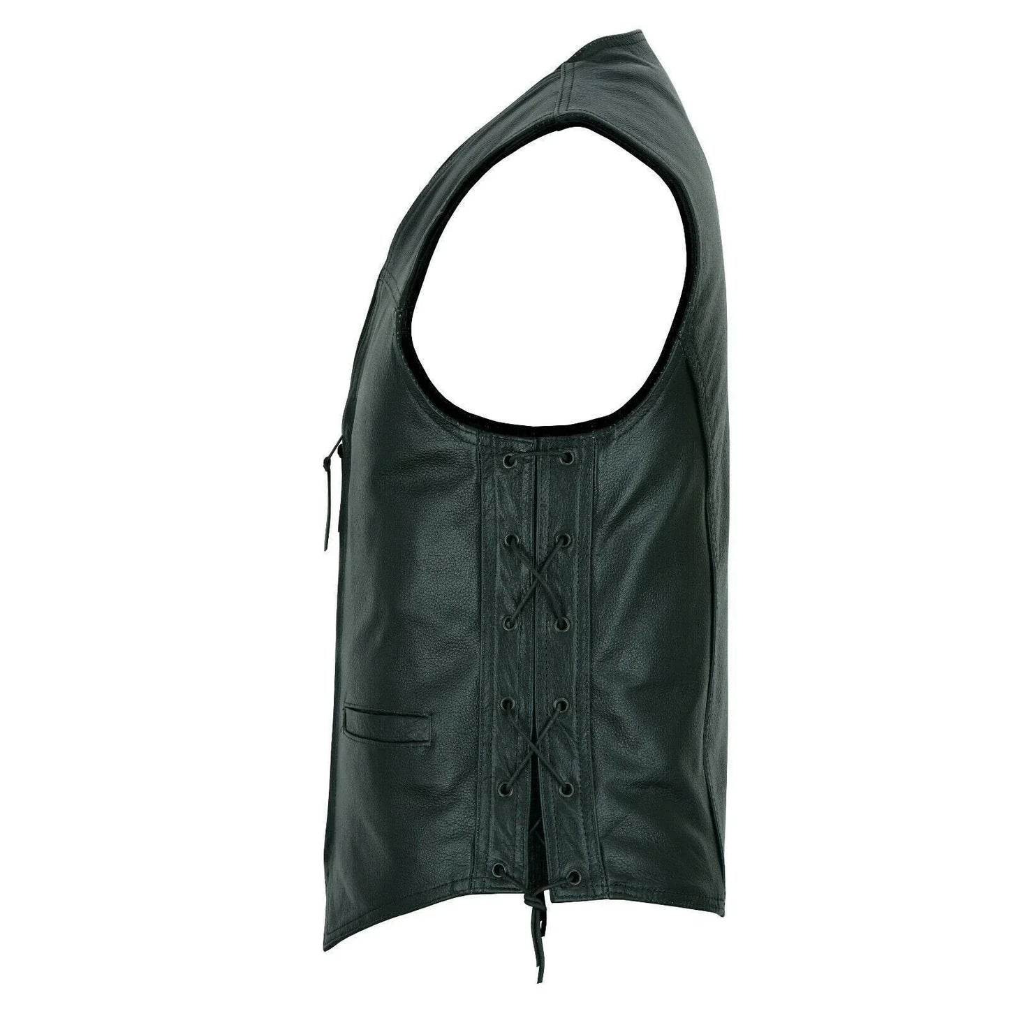 side lace classic mens motorcycle leather vest waistcoat with zip in cowhide -