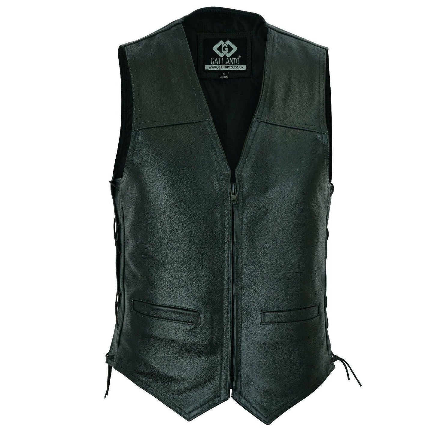 side lace classic mens motorcycle leather vest waistcoat with zip in cowhide -