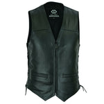 Side Lace Classic Mens Motorcycle Leather Vest Waistcoat with Zip in cowhide -