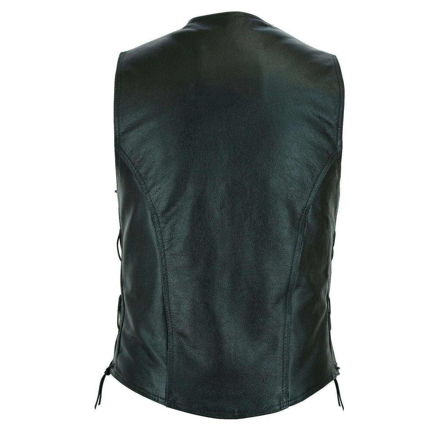 side lace classic mens motorcycle leather vest waistcoat with zip in cowhide -