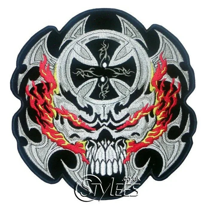 skull and blades biker motorcycle embroidery vest waistcoat patch -