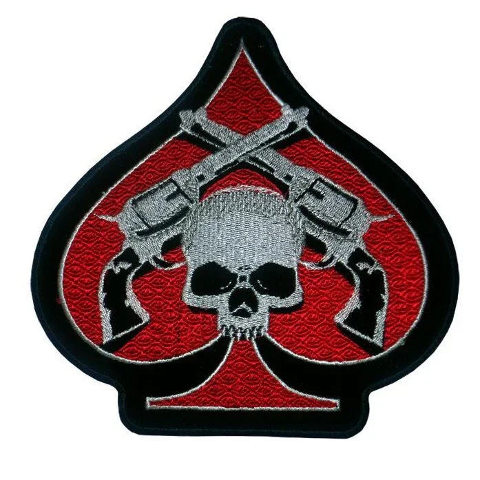 skull & pistols biker motorcycle embroidery patch -