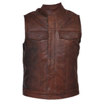 Sons of Anarchy Style Cut Off Cowhide Leather Brown Vest -
