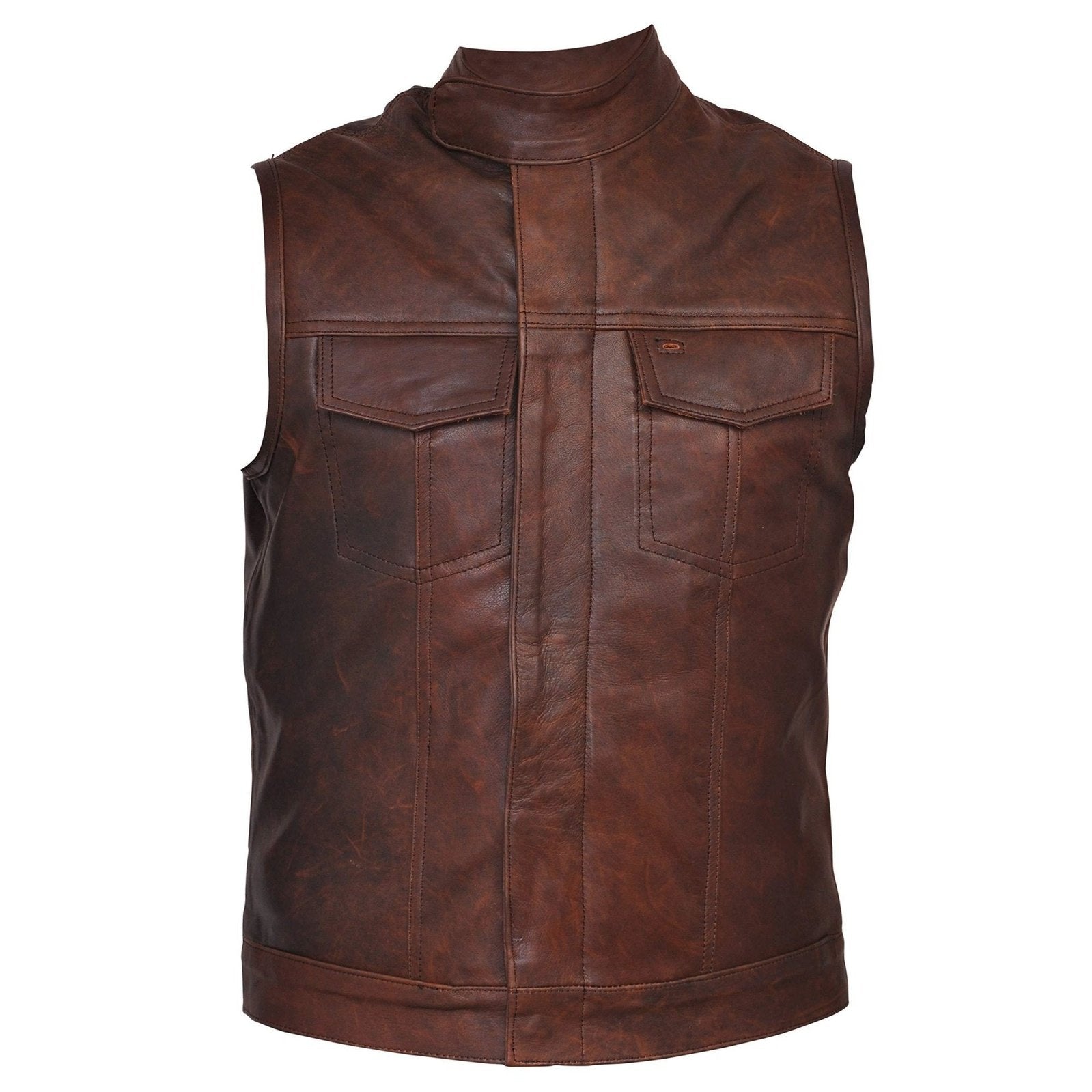 Sons Of Anarchy Style Cut Off Cowhide Leather Brown Vest Vintage Leather
