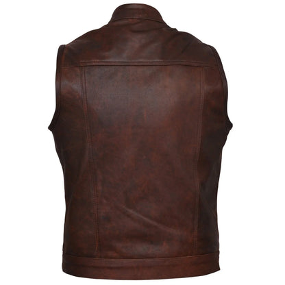 Sons of Anarchy Style Cut Off Cowhide Leather Brown Vest -