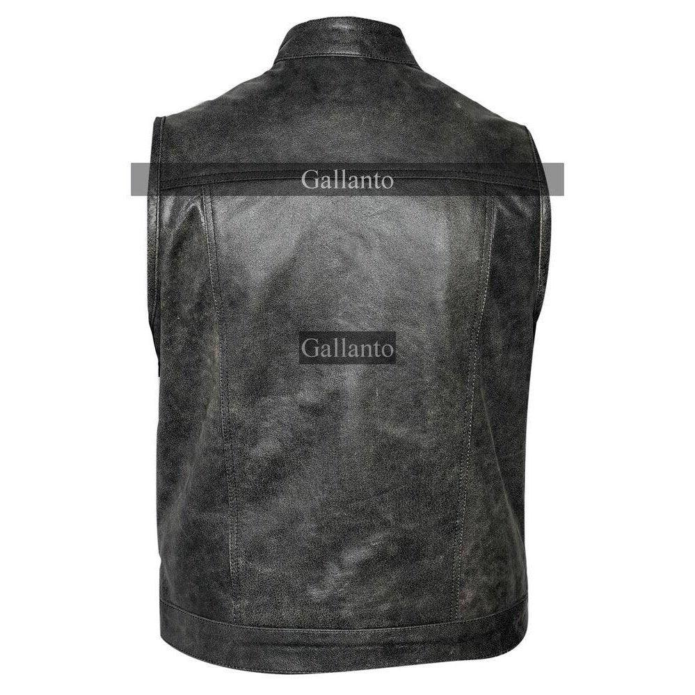 stonewash cut off cowhide leather mens vest waistcoat -