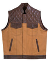 Tan Brown Leather and Denim Combo Biker Diamond Gilet -