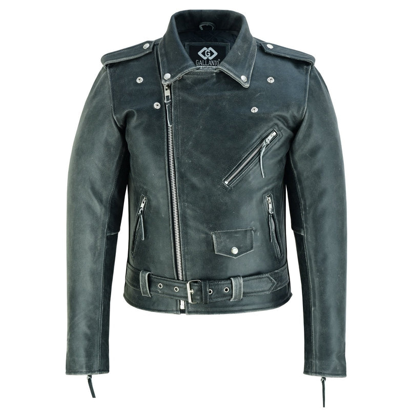 Terminator Mens Premium Stonewash Leather Marlon Brando Biker Motorcycle Jacket -