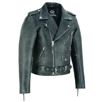 Terminator Mens Premium Stonewash Leather Marlon Brando Biker Motorcycle Jacket -