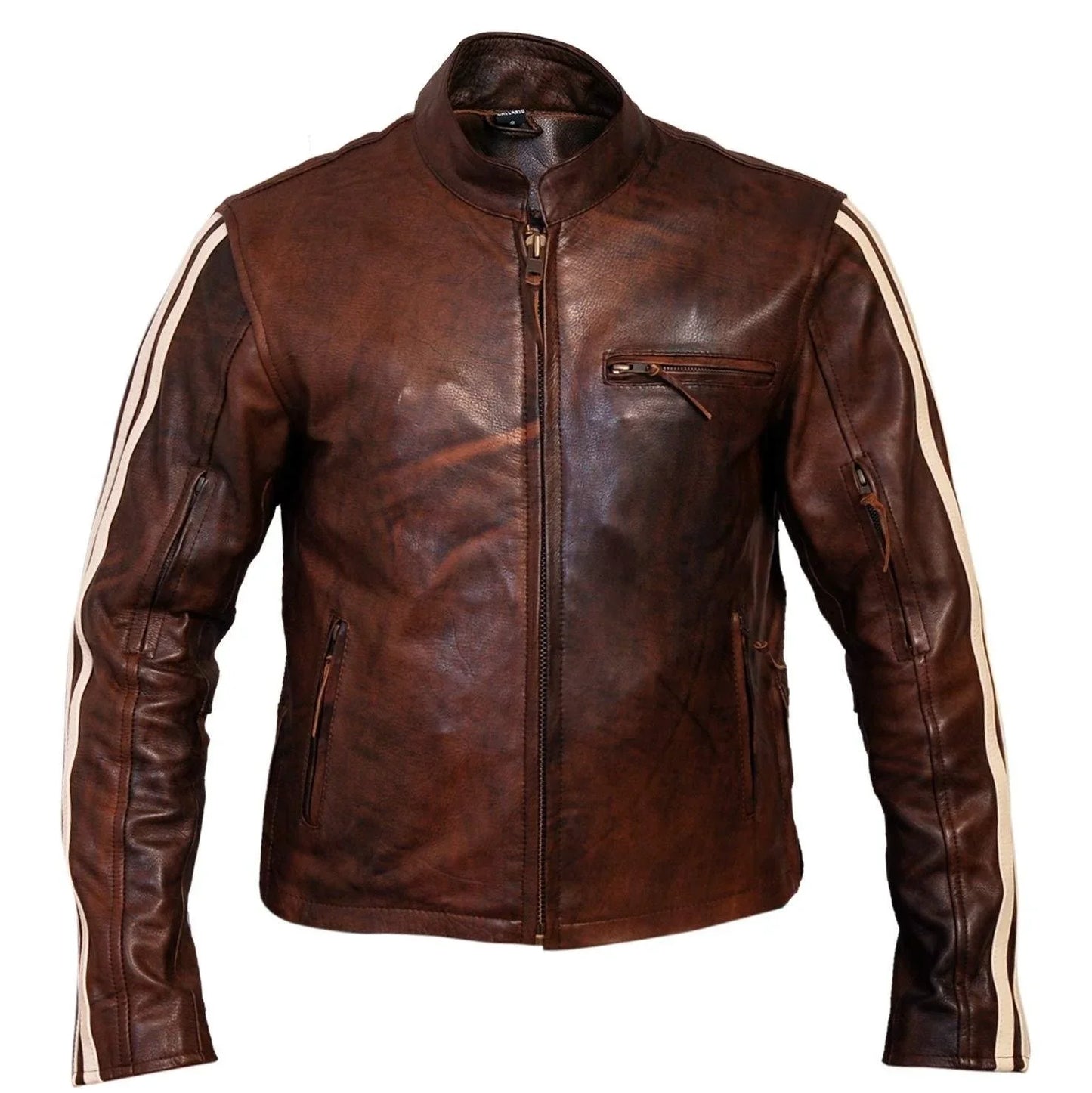 tivoli retro brown cruiser removable armour leather jacket -