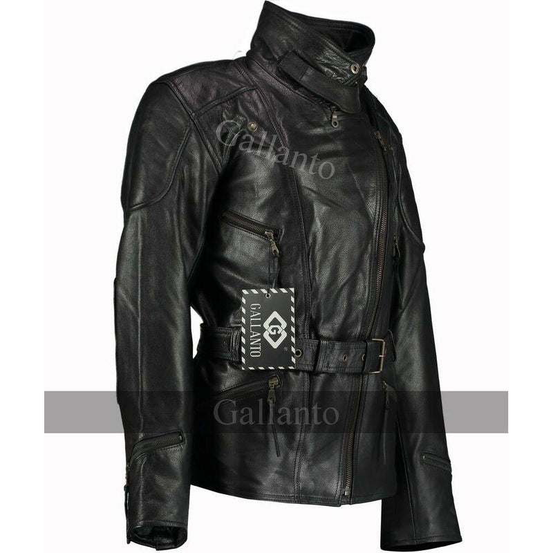 Vintage Black Demi Ladies 3/4 Biker Leather Jackets -