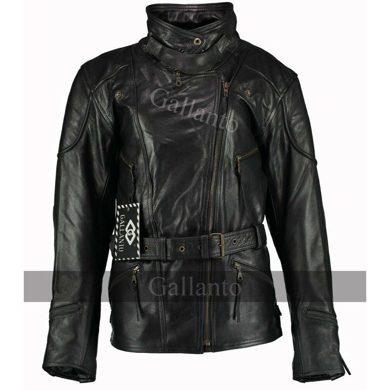 Vintage Black Demi Ladies 3/4 Biker Leather Jackets -