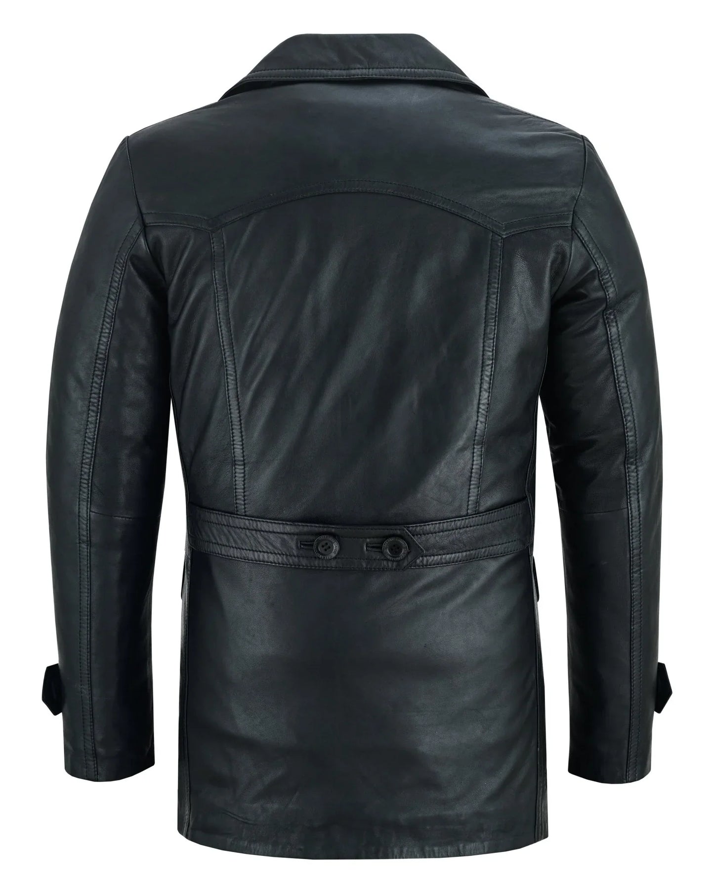 vintage black men's leather jacket - double breasted dr. who kriegsmarine style -